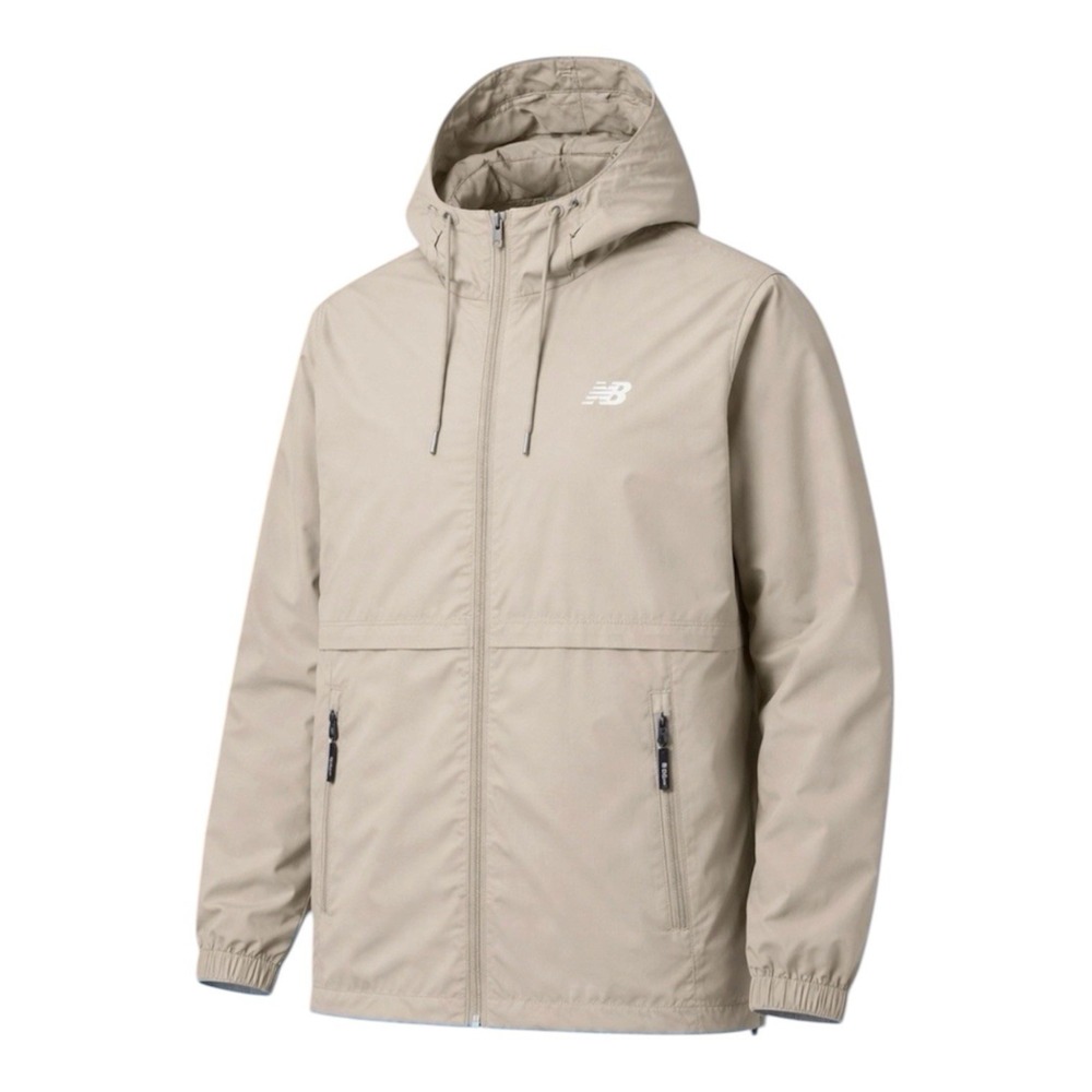 New Balance Men Size Small Full Zip Lightweight Fleece Lined Beige Hooded Jacket
